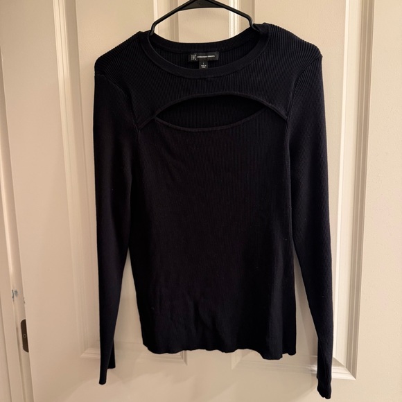 INC International Concepts Black Cutout Long Sleeve Top - Picture 1 of 1